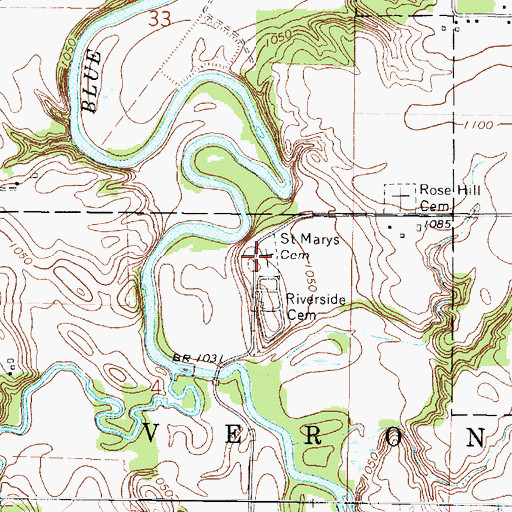 Topographic Map of Saint Marys Cemetery, MN