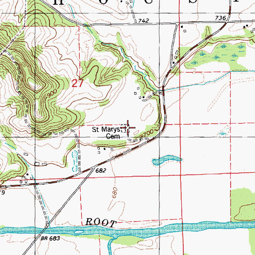 Topographic Map of Saint Marys Cemetery, MN