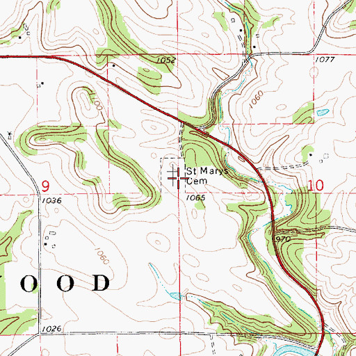 Topographic Map of Saint Marys Cemetery, MN