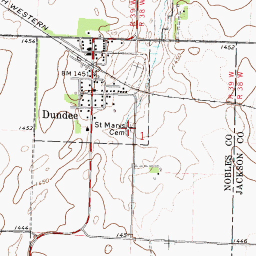 Topographic Map of Saint Marys Cemetery, MN
