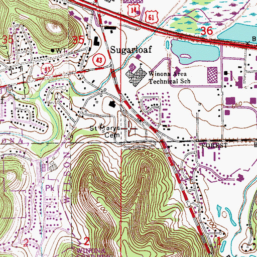 Topographic Map of Saint Mary's Cemetery of Winona, MN