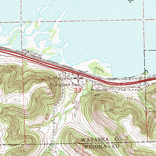 Topographic Map of Saint Marys Cemetery, MN