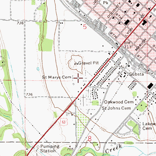 Topographic Map of Saint Marys Cemetery, MN