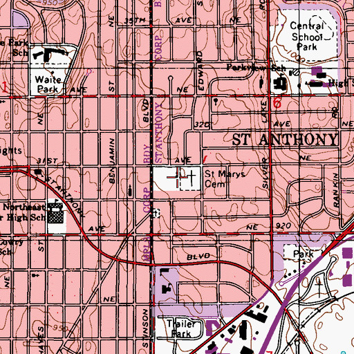 Topographic Map of Saint Mary's Cemetery, MN