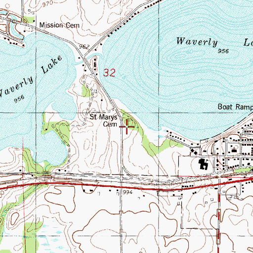 Topographic Map of Saint Marys Cemetery, MN