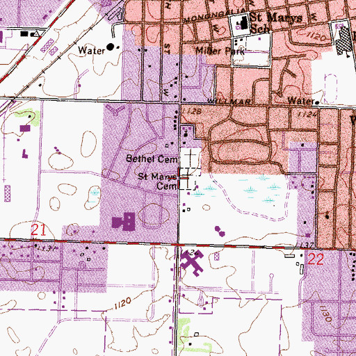 Topographic Map of Saint Marys Cemetery, MN
