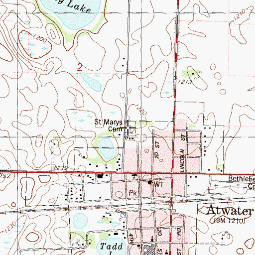 Topographic Map of Saint Marys Cemetery, MN