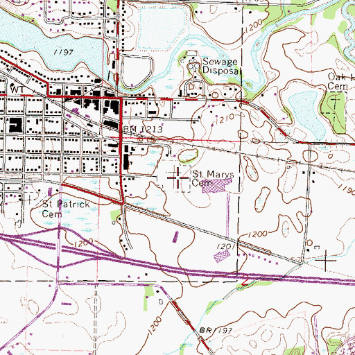 Topographic Map of Saint Marys Cemetery, MN