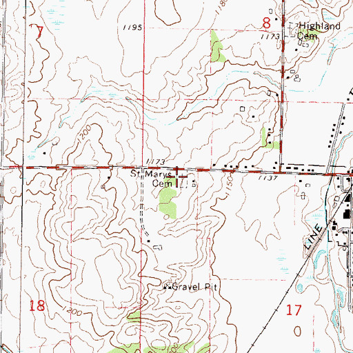 Topographic Map of Saint Marys Cemetery, MN