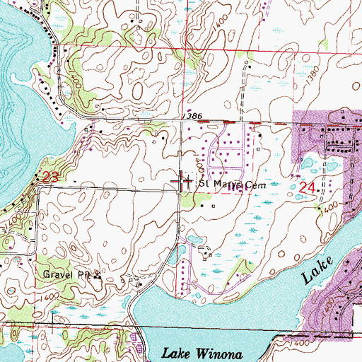 Topographic Map of Saint Marys Cemetery, MN