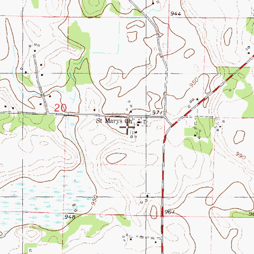 Topographic Map of Saint Marys Church, MN
