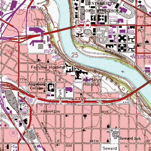 Topographic Map of Saint Marys Hospital, MN