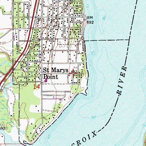 Topographic Map of Saint Marys Point, MN