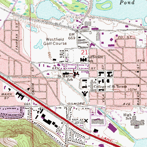 Topographic Map of Saint Marys School, MN