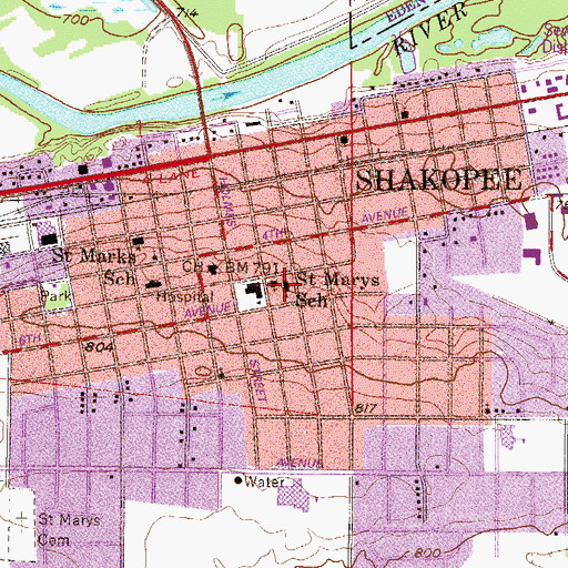 Topographic Map of Saint Marys School, MN