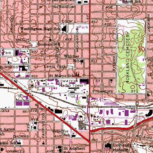 Topographic Map of Saint Marys School, MN