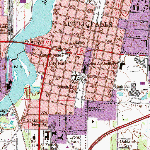 Topographic Map of Mary of Lourdes Elementary School, MN