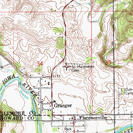 Topographic Map of Saint Mathews Cemetery, MN