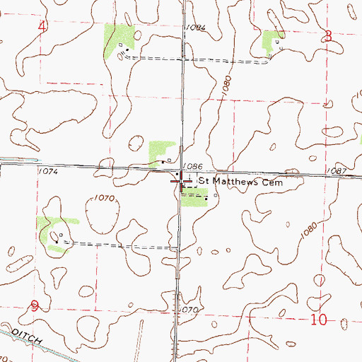 Topographic Map of Saint Matthews Cemetery, MN