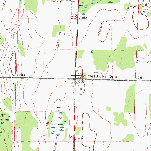 Topographic Map of Saint Matthews Cemetery, MN