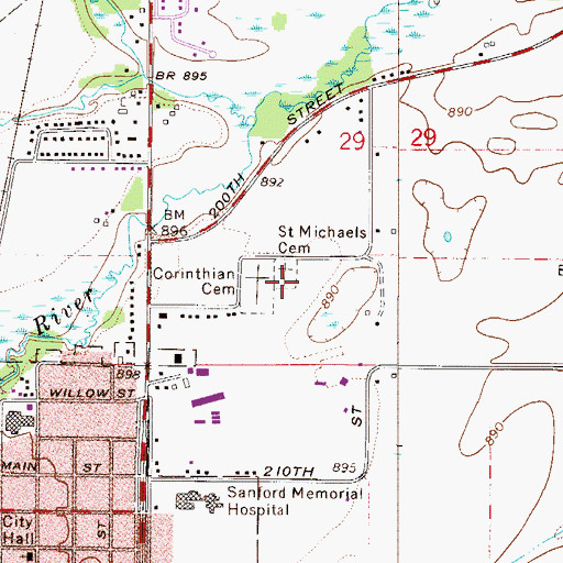 Topographic Map of Saint Michaels Cemetery, MN