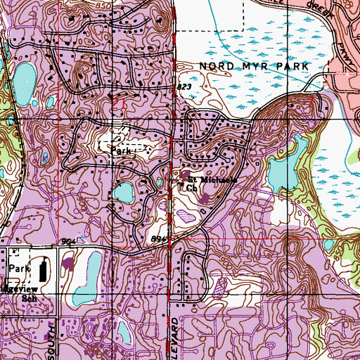 Topographic Map of Saint Michaels Church, MN
