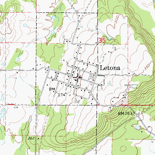 Topographic Map of Letona Missionary Baptist Church, AR