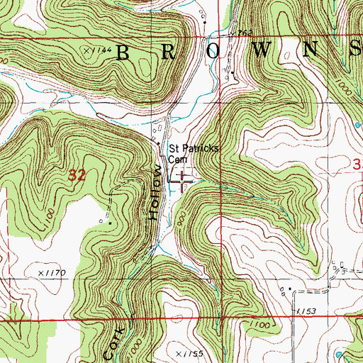 Topographic Map of Saint Patricks Cemetery, MN