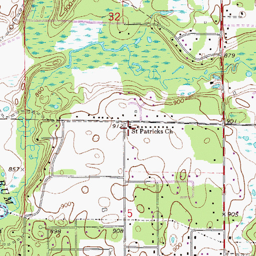 Topographic Map of Saint Patricks Church, MN