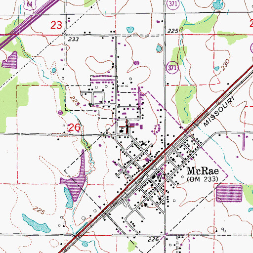 Topographic Map of McRae High School, AR