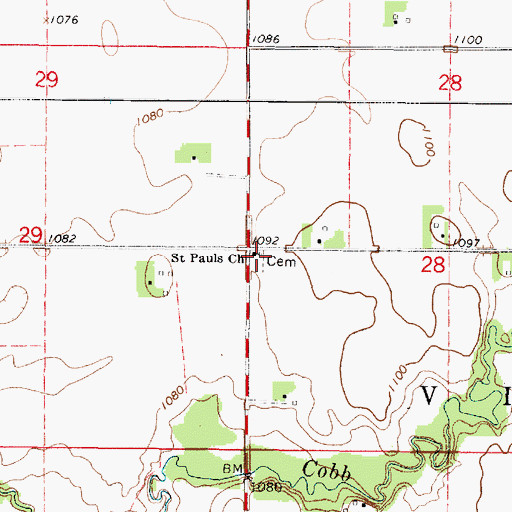 Topographic Map of Saint Pauls Church, MN