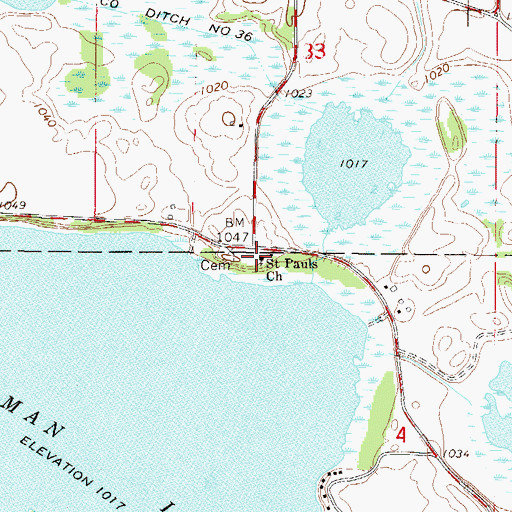 Topographic Map of Saint Pauls Church, MN