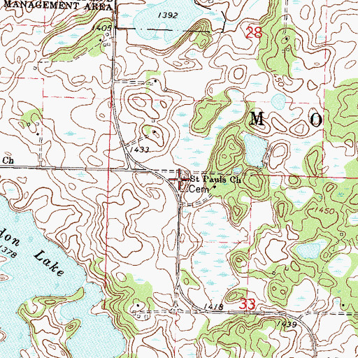 Topographic Map of Saint Pauls Church, MN