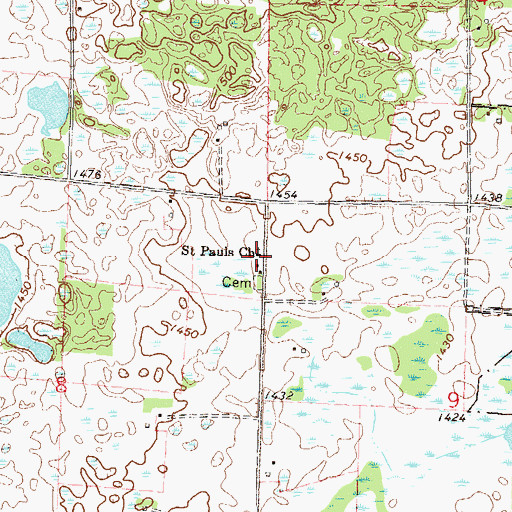 Topographic Map of Saint Pauls Church, MN