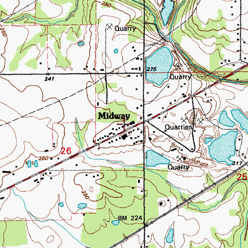 Topographic Map of Midway Baptist Church, AR