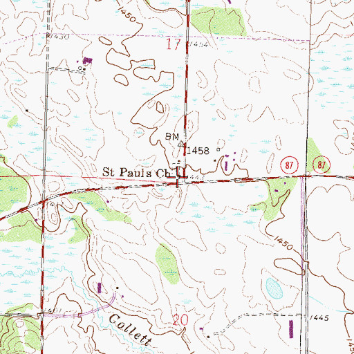 Topographic Map of Saint Pauls Church, MN