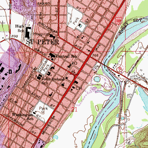 Topographic Map of Saint Peter, MN