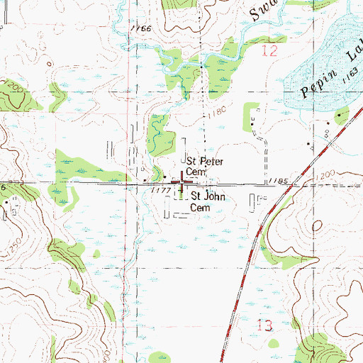 Topographic Map of Saint Peter Cemetery, MN