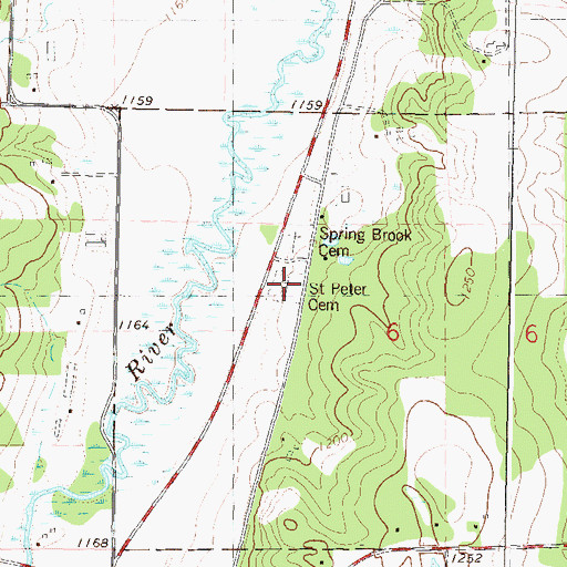Topographic Map of Saint Peter Cemetery, MN
