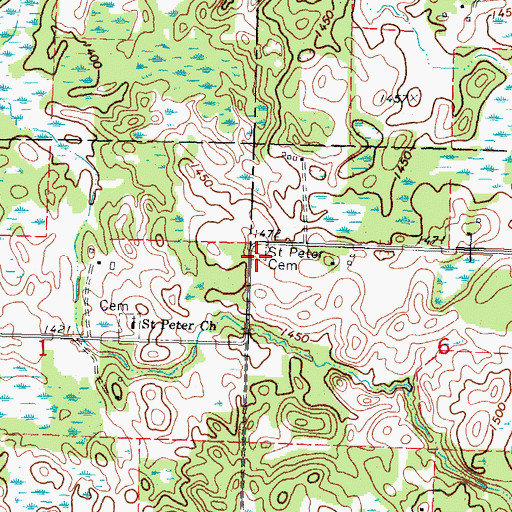 Topographic Map of Saint Peter Cemetery, MN