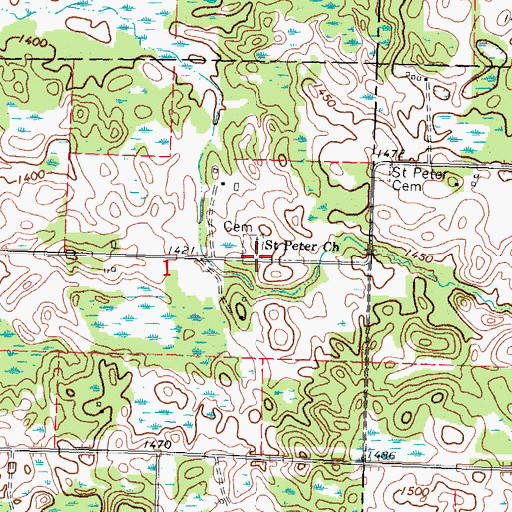 Topographic Map of Saint Peter Church, MN