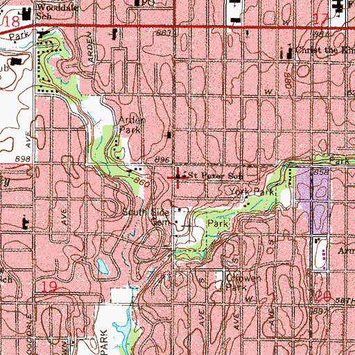 Topographic Map of Saint Peter's Lutheran School, MN