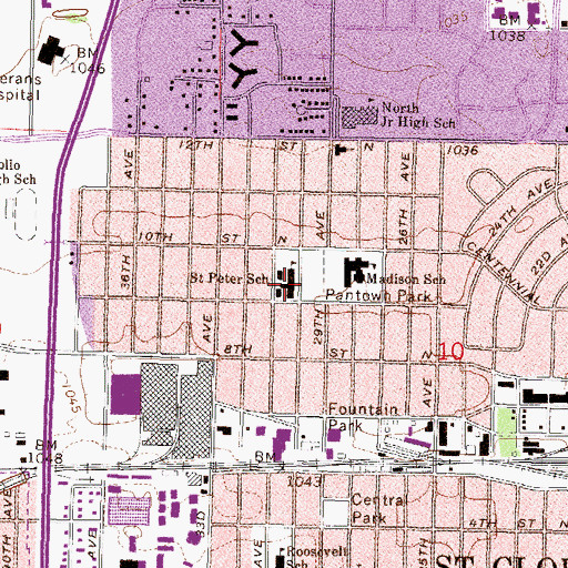 Topographic Map of Saint Peter School, MN