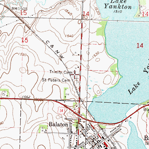 Topographic Map of Saint Peters Lutheran Cemetery, MN