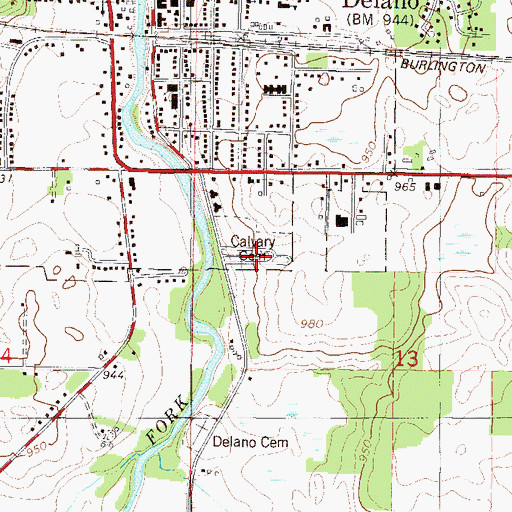 Topographic Map of Saint Peters - Calvary Cemetery, MN