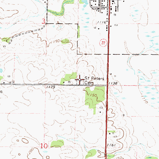 Topographic Map of Saint Peters Cemetery, MN