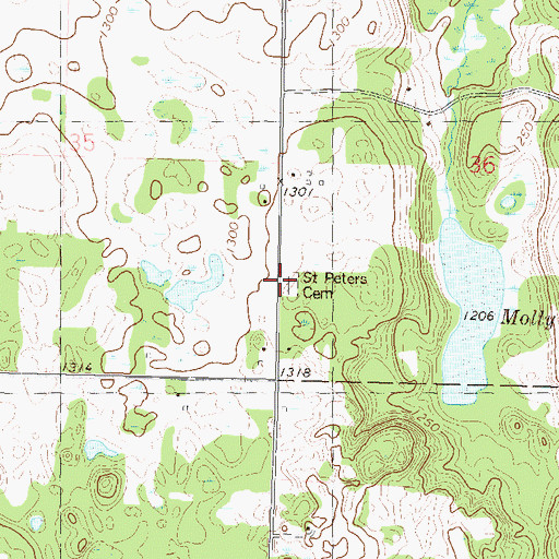 Topographic Map of Saint Peters Cemetery, MN