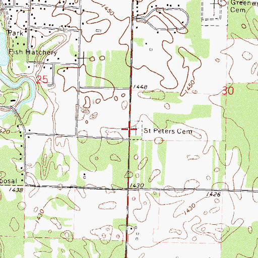 Topographic Map of Saint Peters Cemetery, MN