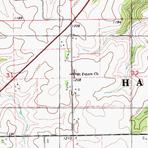 Topographic Map of Saint Peters Church, MN