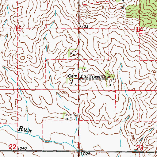 Topographic Map of Saint Peters Church, MN